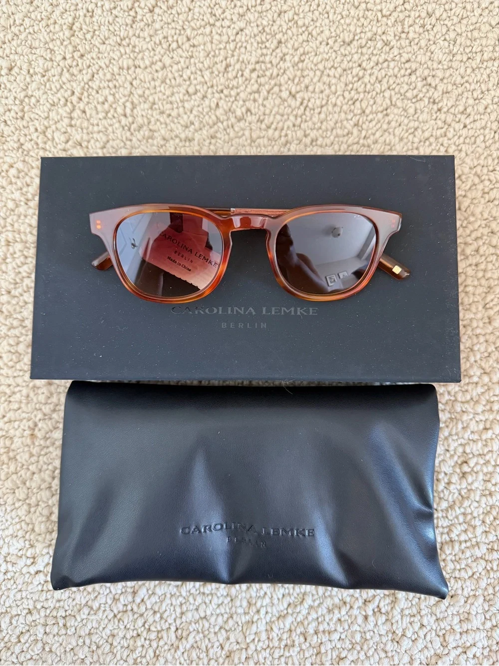 Carolina Herrera Amber Tortoiseshell Sunglasses with Brown Lenses wood sides